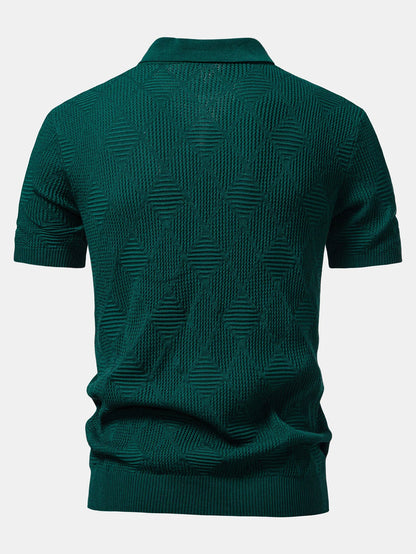 Beau Garcon | Rhombus Textured Zip Up Knitted Polo Shirt
