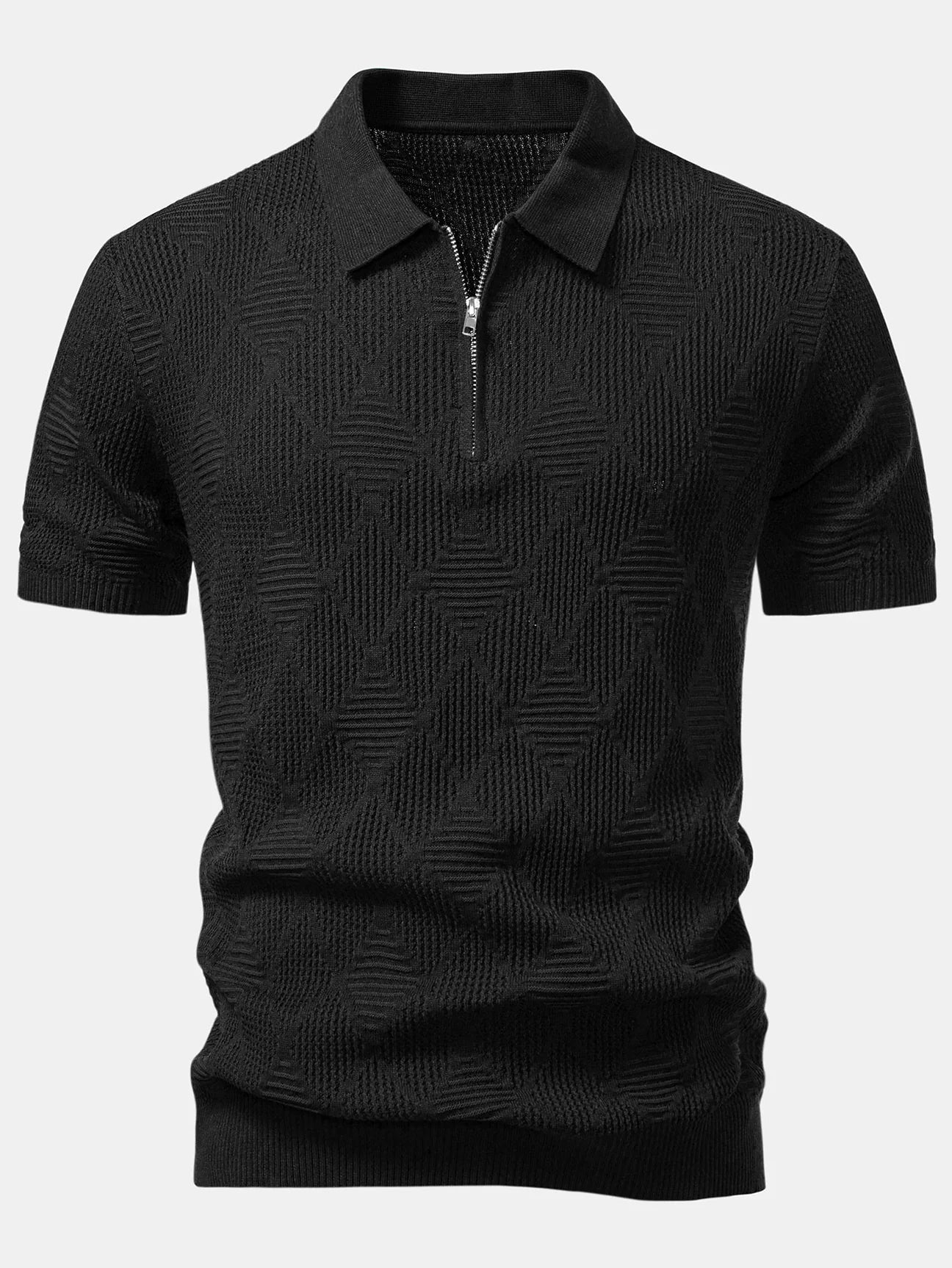 Beau Garcon | Rhombus Textured Zip Up Knitted Polo Shirt