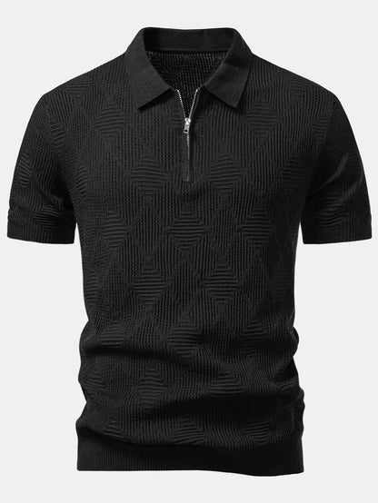Beau Garcon | Rhombus Textured Zip Up Knitted Polo Shirt
