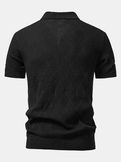 Beau Garcon | Rhombus Textured Zip Up Knitted Polo Shirt