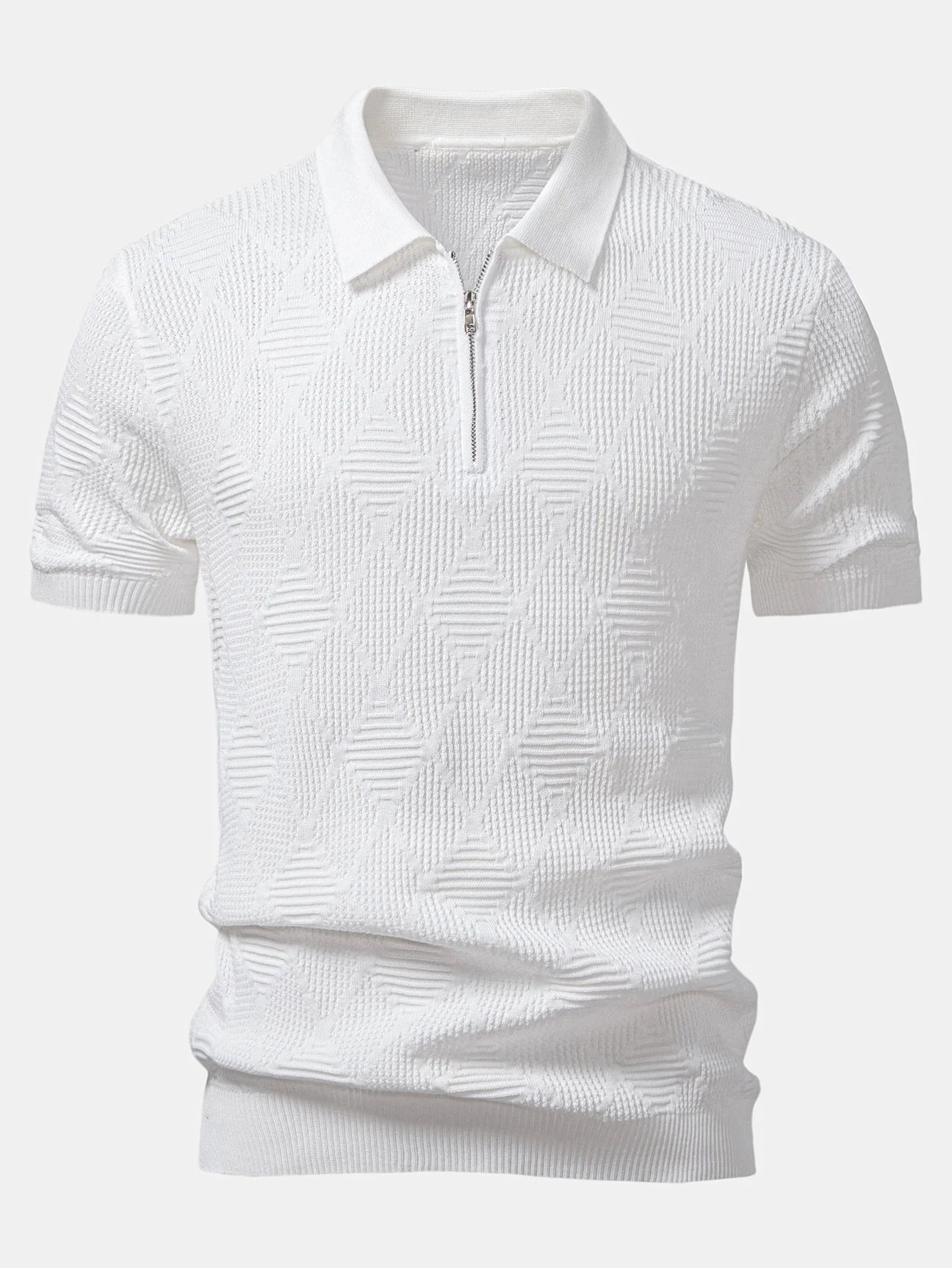 Beau Garcon | Rhombus Textured Zip Up Knitted Polo Shirt
