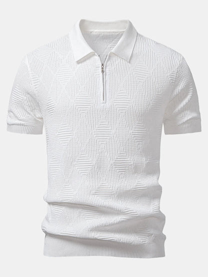 Beau Garcon | Rhombus Textured Zip Up Knitted Polo Shirt