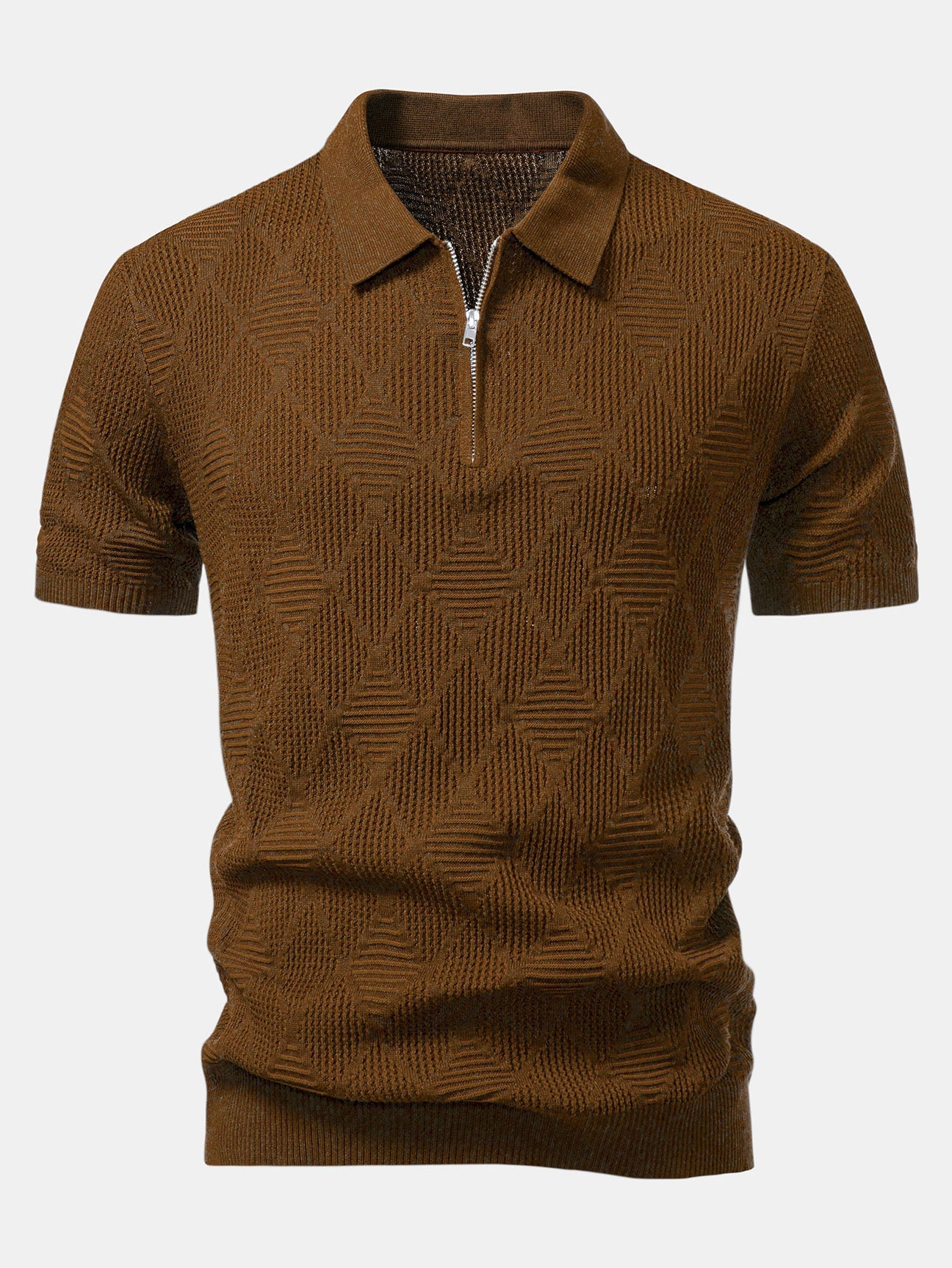 Beau Garcon | Rhombus Textured Zip Up Knitted Polo Shirt