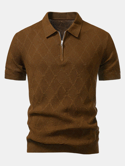 Beau Garcon | Rhombus Textured Zip Up Knitted Polo Shirt