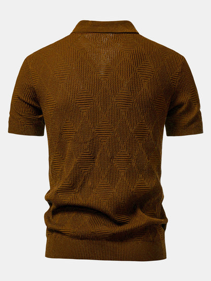 Beau Garcon | Rhombus Textured Zip Up Knitted Polo Shirt