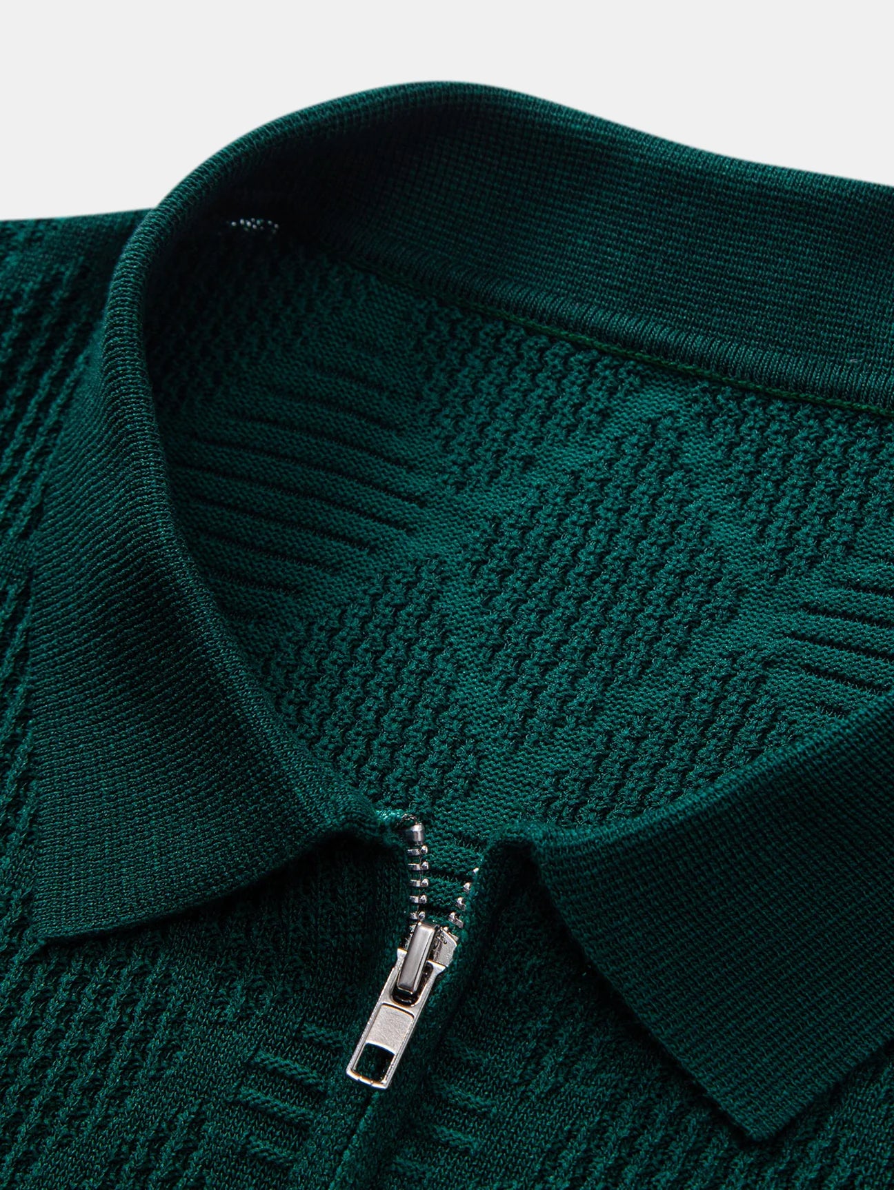 Beau Garcon | Rhombus Textured Zip Up Knitted Polo Shirt