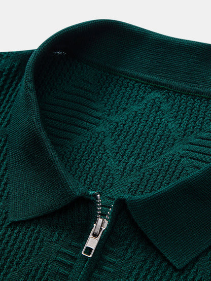 Beau Garcon | Rhombus Textured Zip Up Knitted Polo Shirt