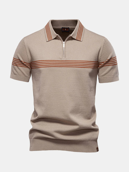 Beau Garcon | Stripe Knit Zip Up Polo Shirt