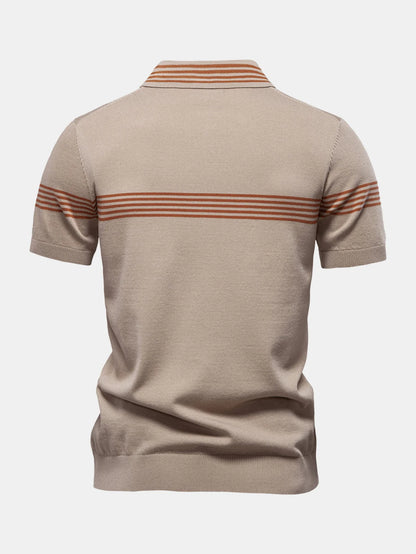 Beau Garcon | Stripe Knit Zip Up Polo Shirt