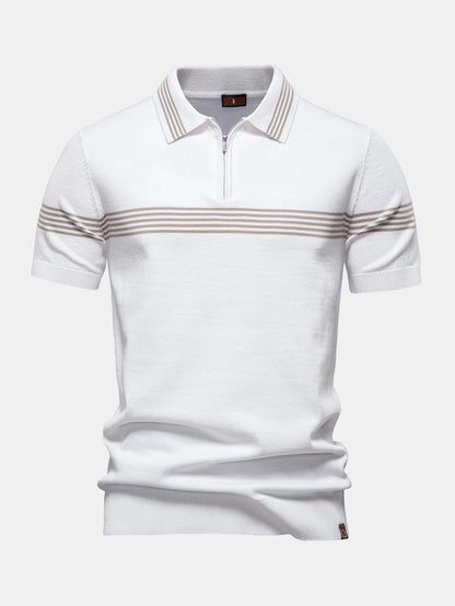 Beau Garcon | Stripe Knit Zip Up Polo Shirt