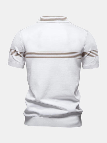 Beau Garcon | Stripe Knit Zip Up Polo Shirt