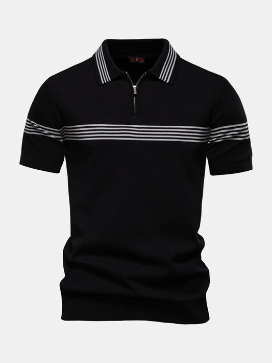 Beau Garcon | Stripe Knit Zip Up Polo Shirt