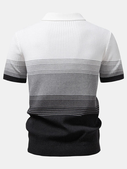 Beau Garcon | Striped Gradient Knitted Polo Shirt