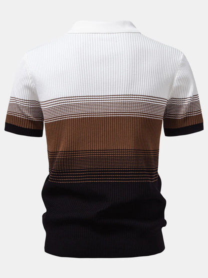 Beau Garcon | Striped Gradient Knitted Polo Shirt