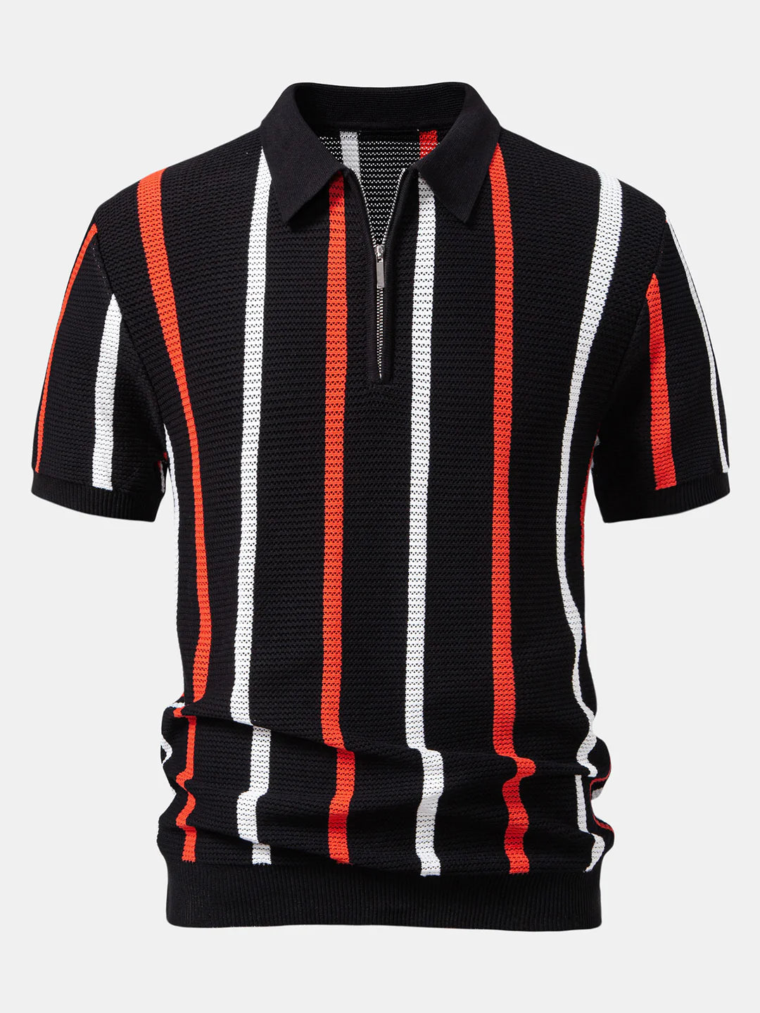 Beau Garcon | Striped Knit Zip Up Polo Shirt