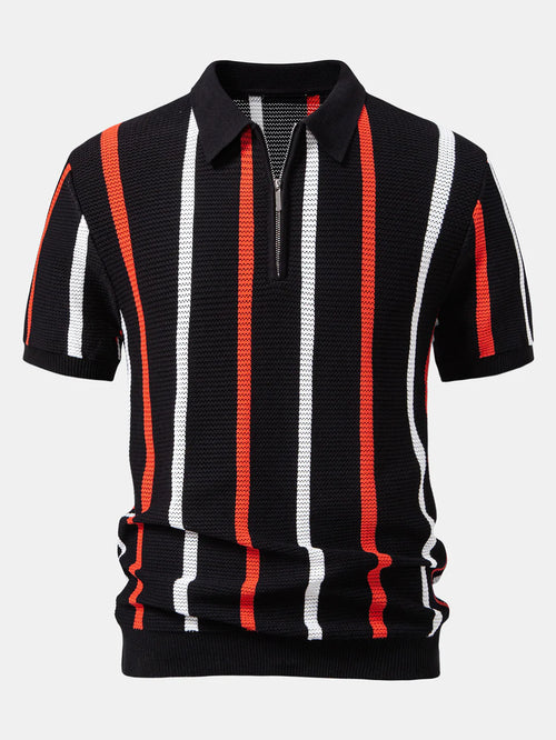 Beau Garcon | Striped Knit Zip Up Polo Shirt