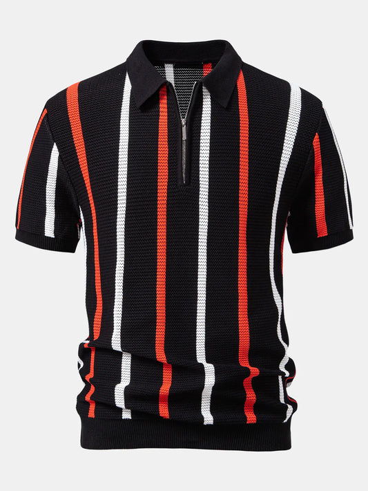 Beau Garcon | Striped Knit Zip Up Polo Shirt