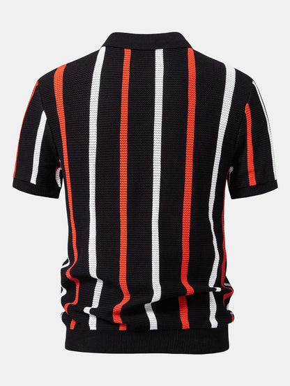 Beau Garcon | Striped Knit Zip Up Polo Shirt