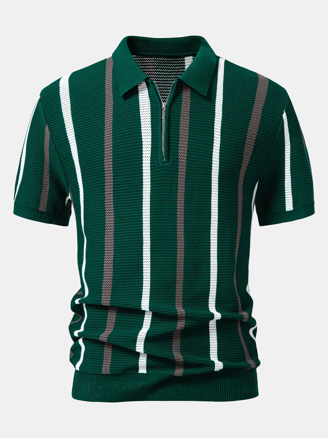 Beau Garcon | Striped Knit Zip Up Polo Shirt