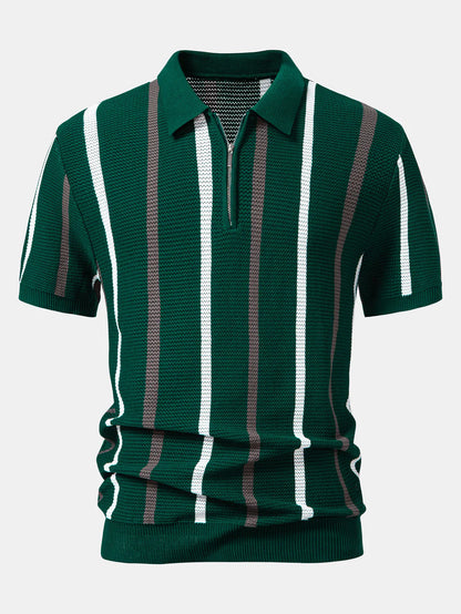 Beau Garcon | Striped Knit Zip Up Polo Shirt