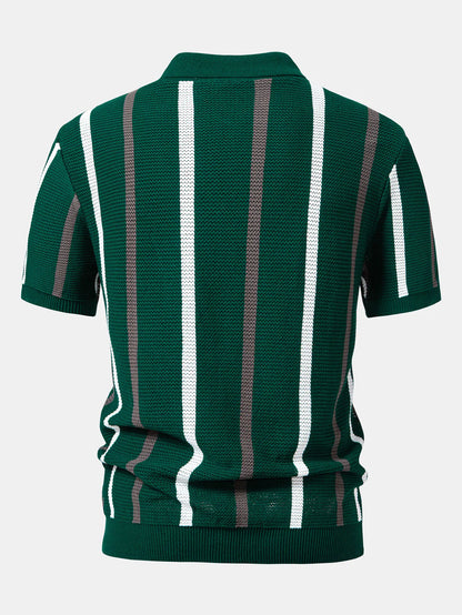 Beau Garcon | Striped Knit Zip Up Polo Shirt