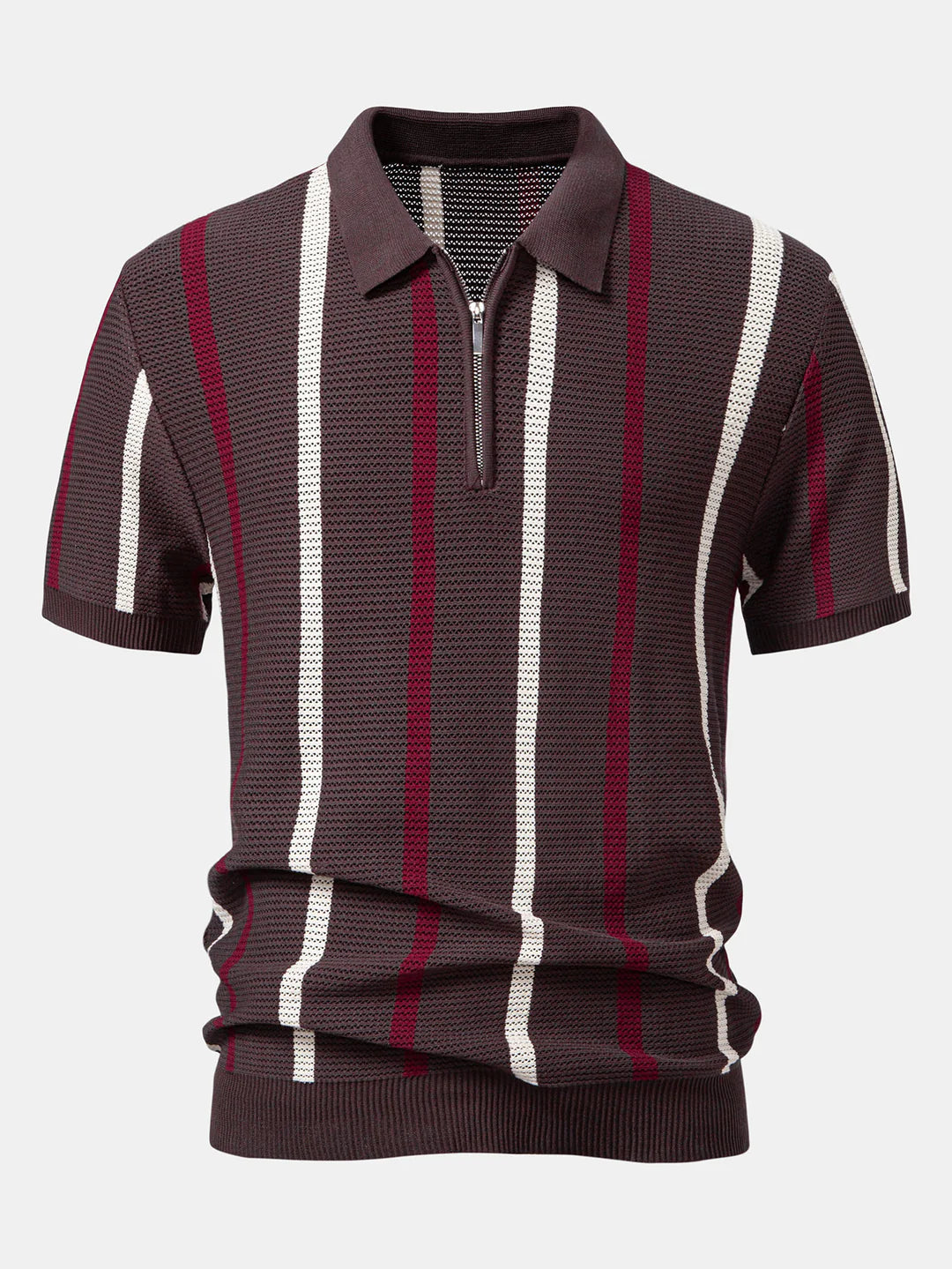 Beau Garcon | Striped Knit Zip Up Polo Shirt