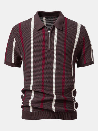 Beau Garcon | Striped Knit Zip Up Polo Shirt