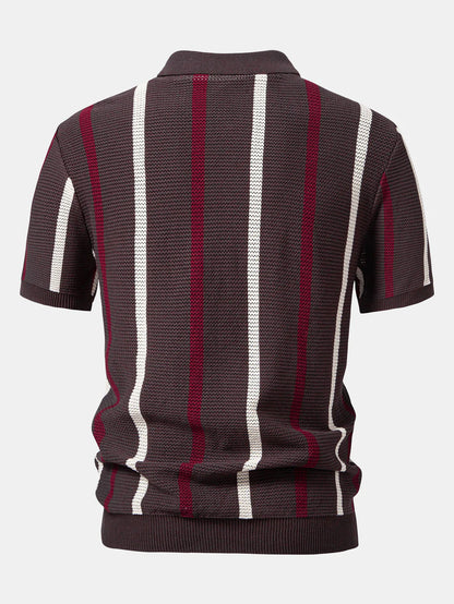 Beau Garcon | Striped Knit Zip Up Polo Shirt