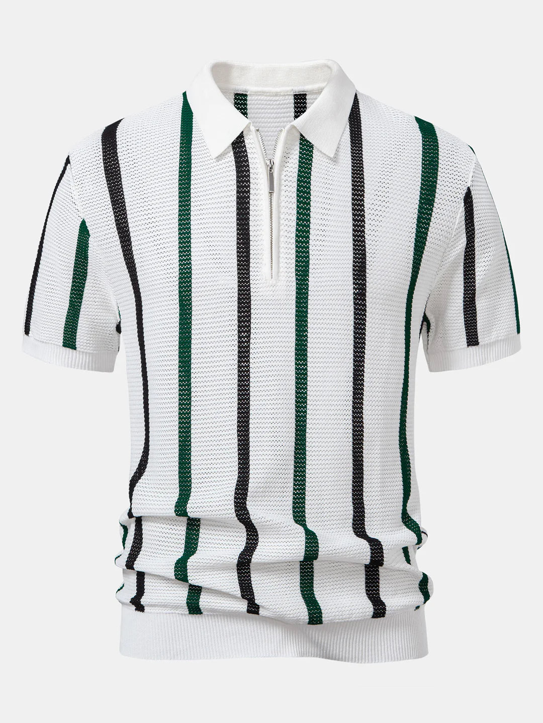 Beau Garcon | Striped Knit Zip Up Polo Shirt