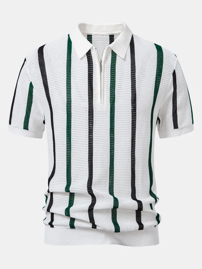 Beau Garcon | Striped Knit Zip Up Polo Shirt