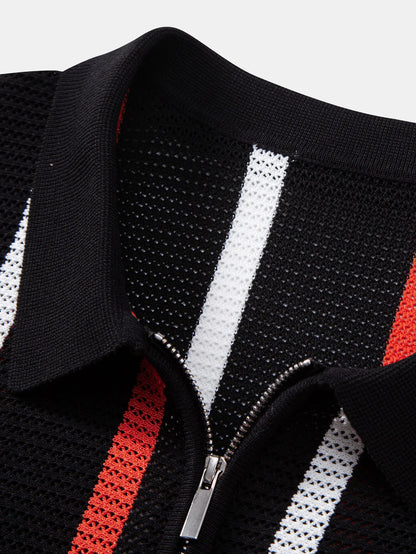 Beau Garcon | Striped Knit Zip Up Polo Shirt