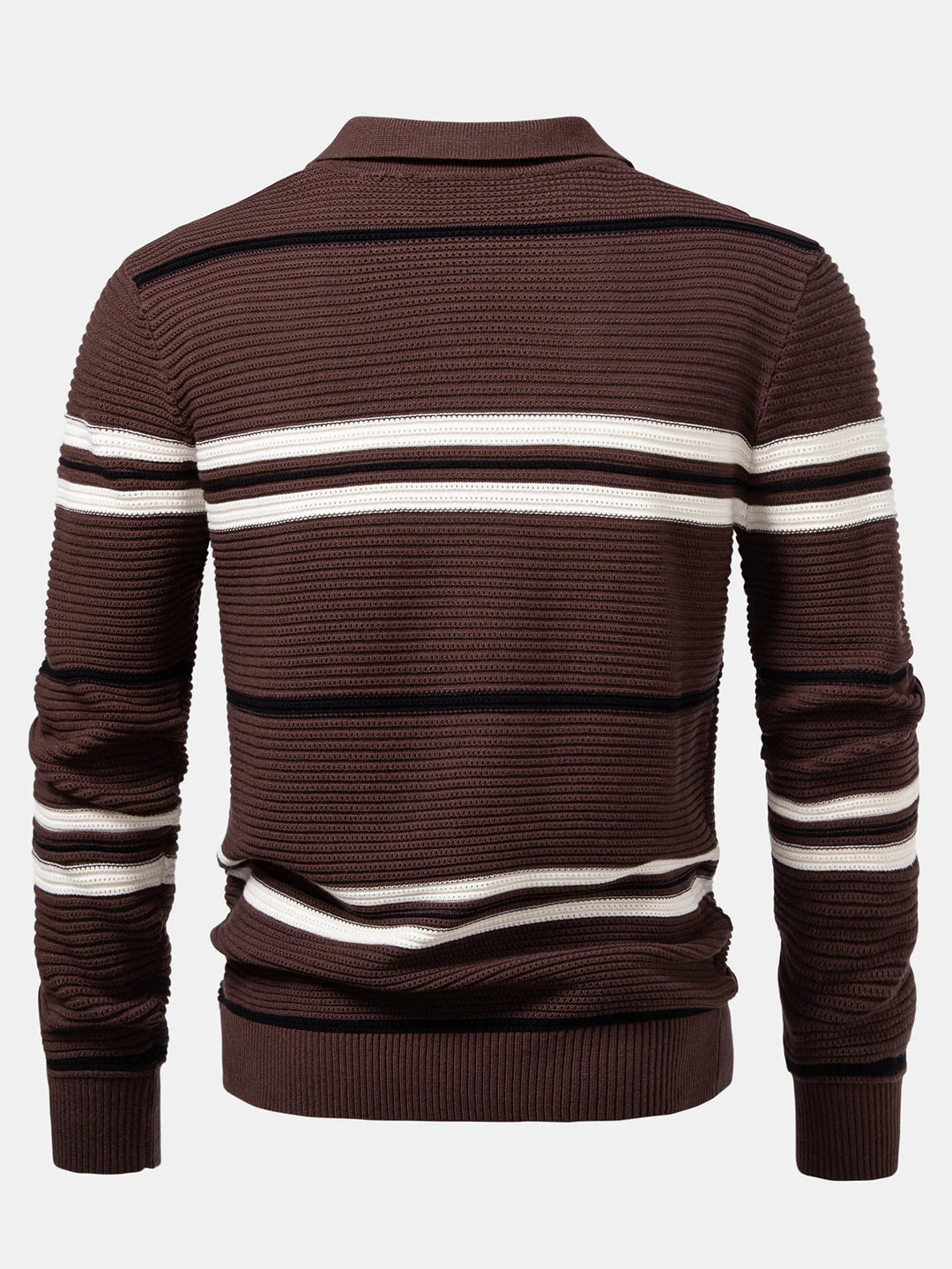 Beau Garcon | Striped Textured Zip Knit Polo Shirt
