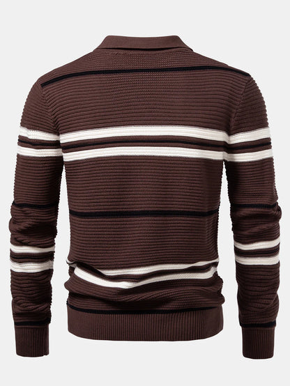 Beau Garcon | Striped Textured Zip Knit Polo Shirt