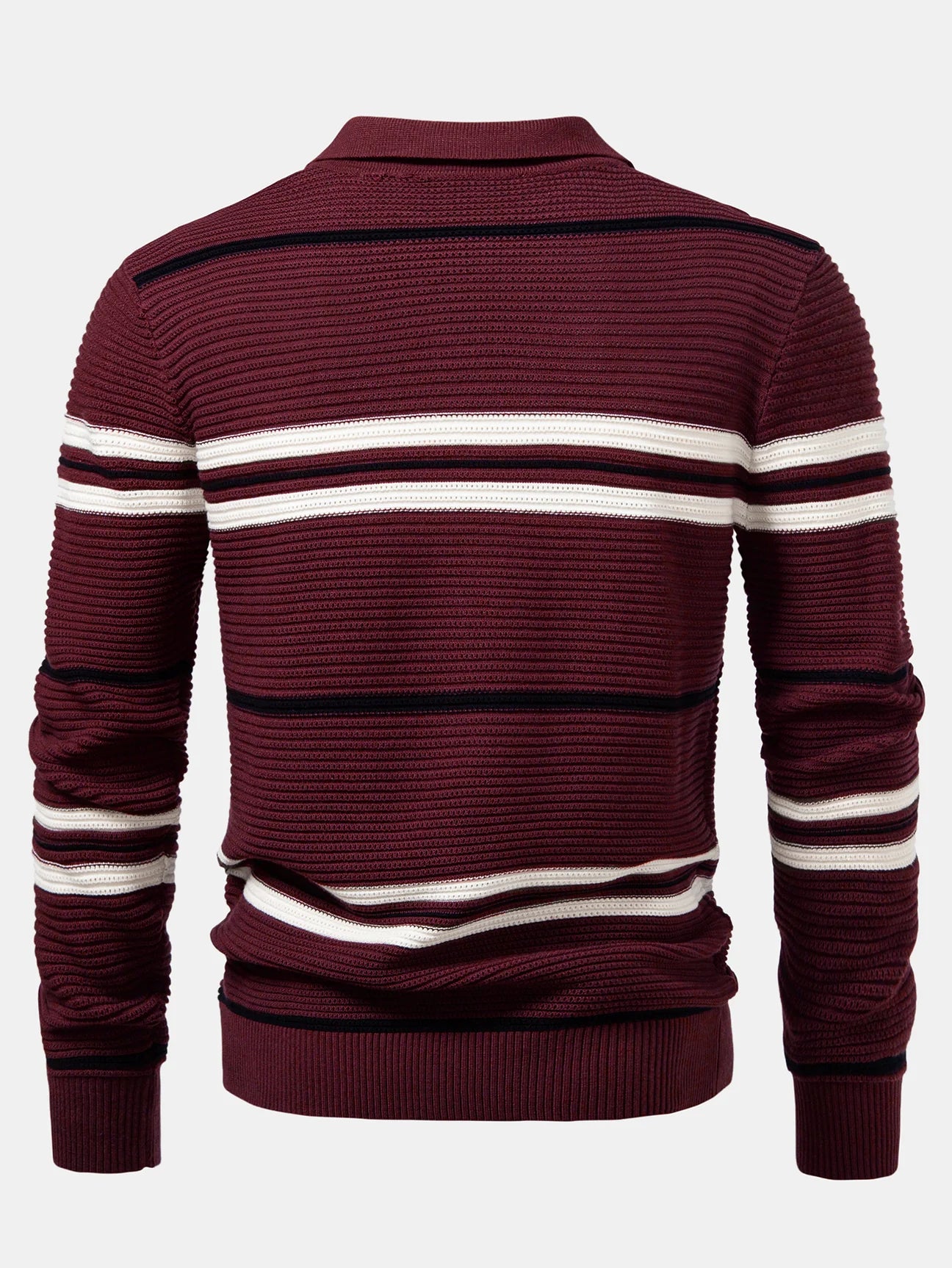 Beau Garcon | Striped Textured Zip Knit Polo Shirt