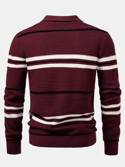 Beau Garcon | Striped Textured Zip Knit Polo Shirt