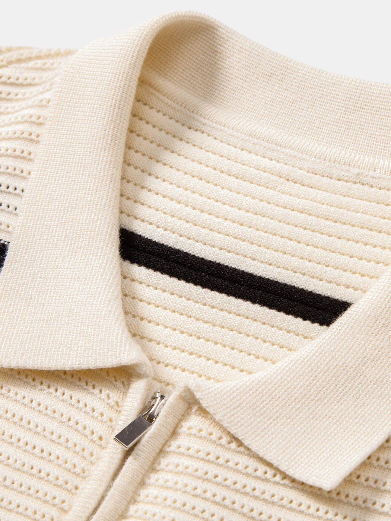 Beau Garcon | Striped Textured Zip Knit Polo Shirt