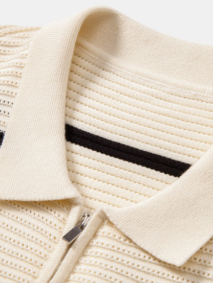 Beau Garcon | Striped Textured Zip Knit Polo Shirt