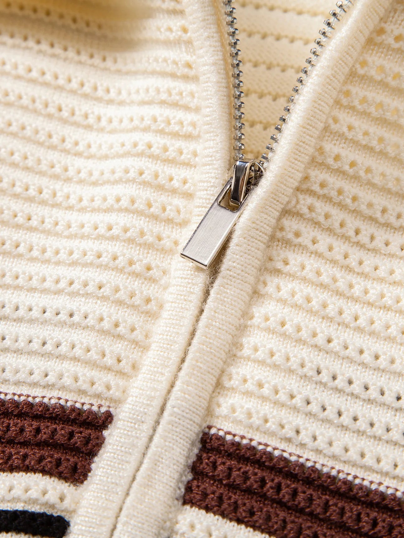 Beau Garcon | Striped Textured Zip Knit Polo Shirt