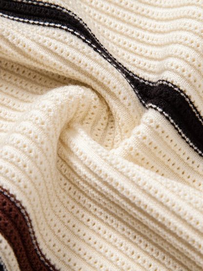 Beau Garcon | Striped Textured Zip Knit Polo Shirt