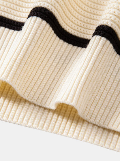 Beau Garcon | Striped Textured Zip Knit Polo Shirt