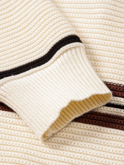 Beau Garcon | Striped Textured Zip Knit Polo Shirt