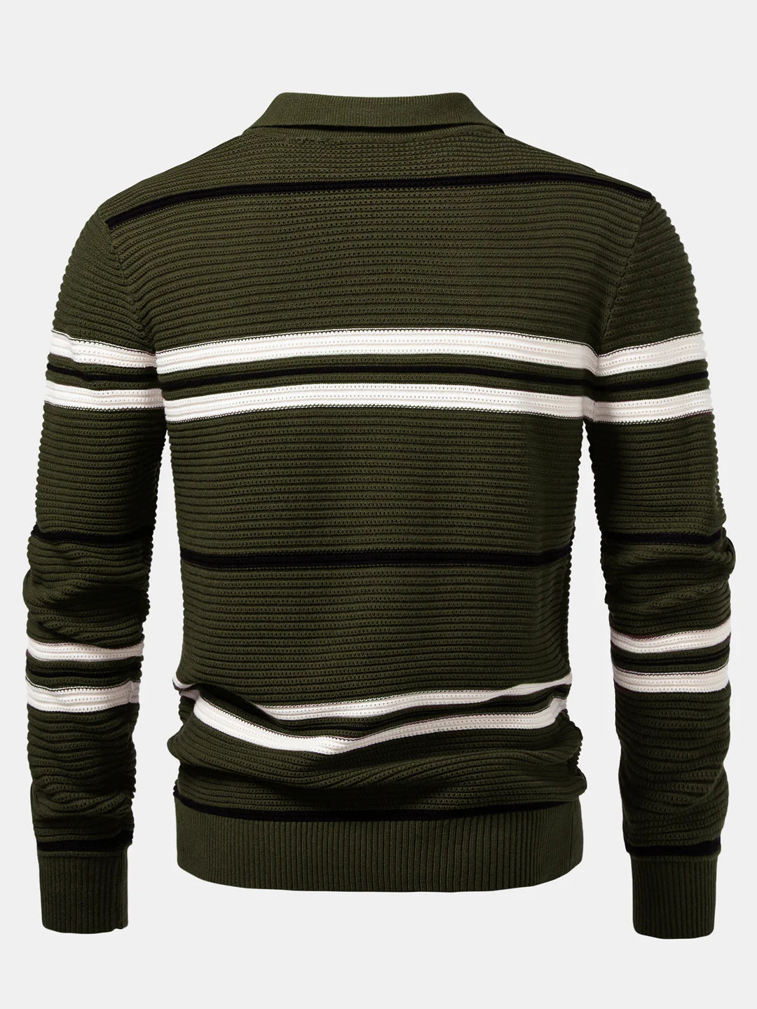 Beau Garcon | Striped Textured Zip Knit Polo Shirt