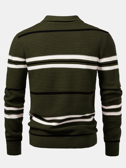 Beau Garcon | Striped Textured Zip Knit Polo Shirt