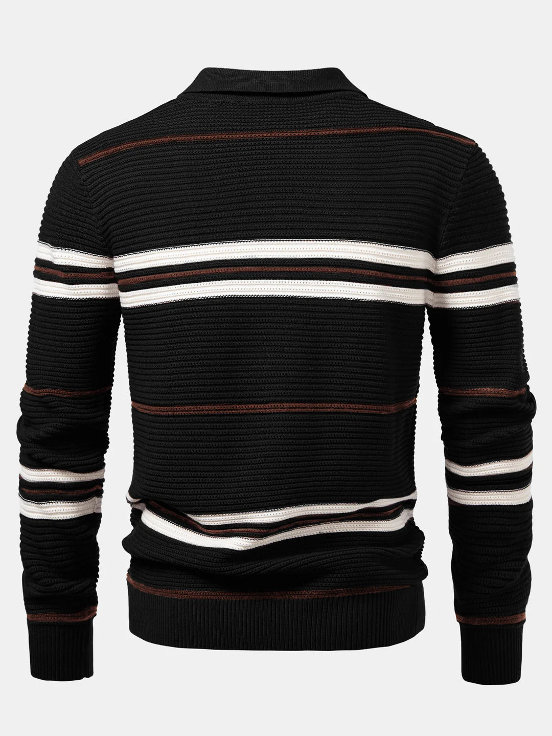 Beau Garcon | Striped Textured Zip Knit Polo Shirt