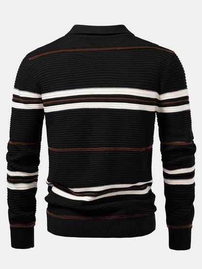 Beau Garcon | Striped Textured Zip Knit Polo Shirt