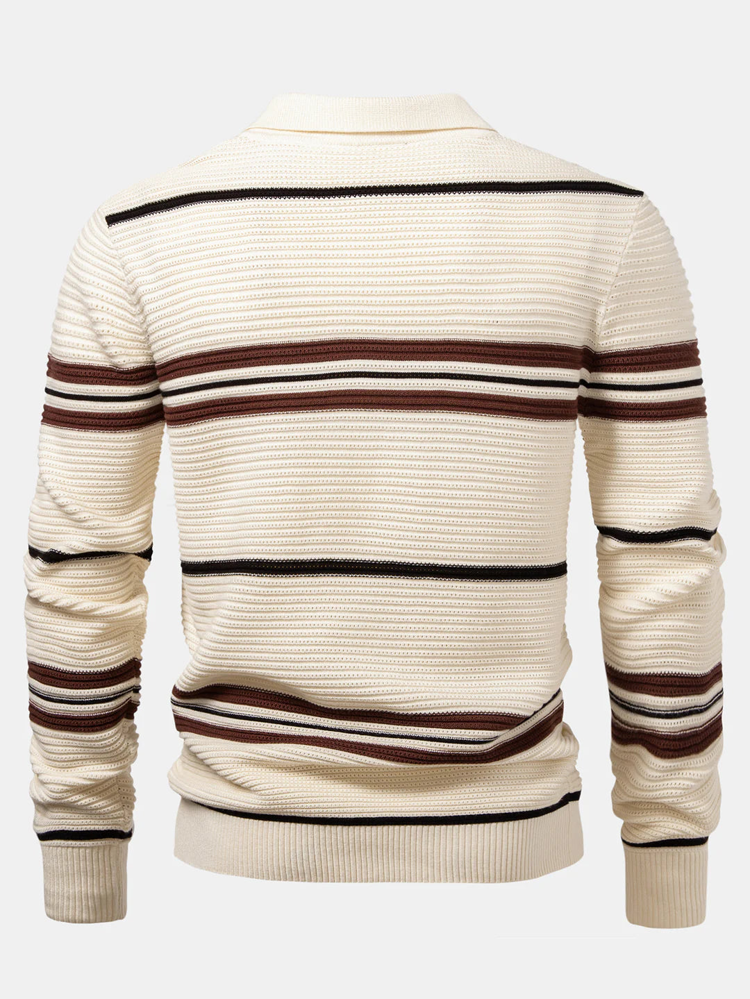 Beau Garcon | Striped Textured Zip Knit Polo Shirt