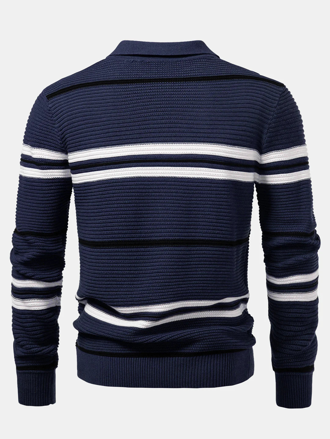 Beau Garcon | Striped Textured Zip Knit Polo Shirt