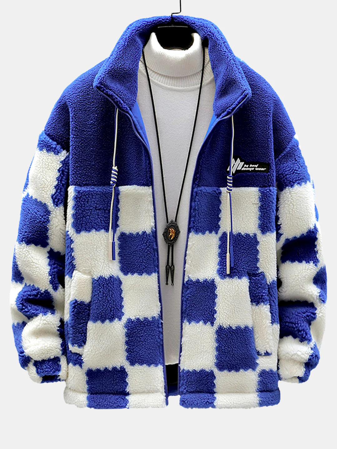 Beau Garcon | Teddy Fleece Checkerboard Stand Collar Jacket