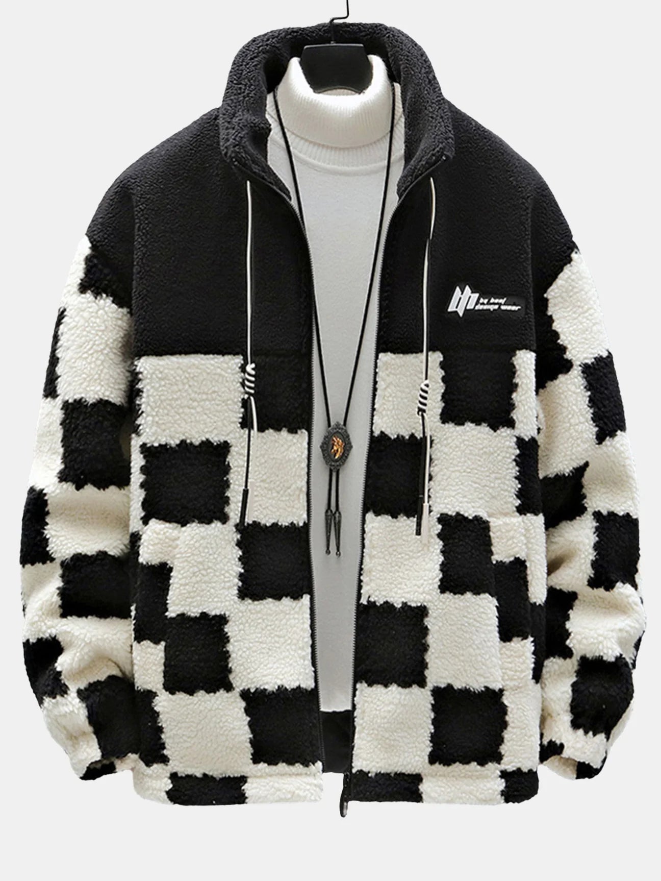 Beau Garcon | Teddy Fleece Checkerboard Stand Collar Jacket