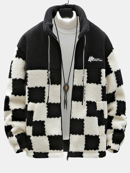 Beau Garcon | Teddy Fleece Checkerboard Stand Collar Jacket